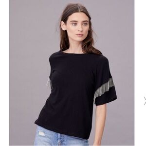 LNA Shimmy Chain-Fringed Black T-Shirt, Size XS, Made in USA